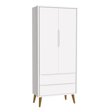 Imagem de Guarda Roupa Infantil 2 Portas Theo Retrô Branco Fosco Com Pés Amadeirado Reller Móveis Branco Fosco