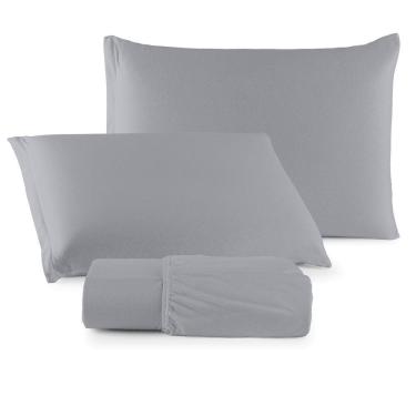 Imagem de Jogo De Cama Lençol Sereno Casal Em Malha Algodão Cinza 100% Algodão