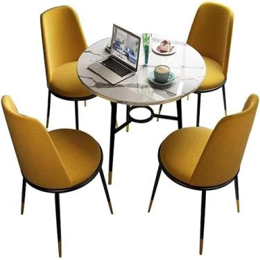 Imagem de Pernas De Metal Cadeiras De Sala De Estar, Negociar Mesas E Cadeiras Combinação De Mármore Pequena Mesa Redonda Cadeira De Canto De Recepção, 6