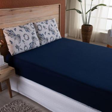 Imagem de Lençol Casal Malha Fio Penteado Algodão 3 Peças - Azul Royal