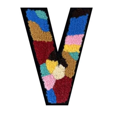 Imagem de 1 Patch de letra de chenille de ferro de camuflagem de 15 cm – adesivos do alfabeto para roupas, jaquetas, mochilas, chapéus para decoração personalizada, nome personalizado e artesanato. (V)