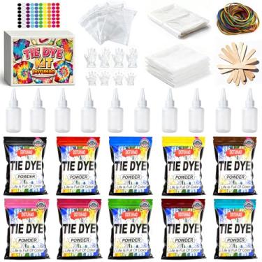 Imagem de DOTUHAO Kit de pó tie dye de 10 cores, conjunto de tie dye para crianças e adultos, corantes criativos para roupas, arte em tecido DIY fácil (10 cores)
