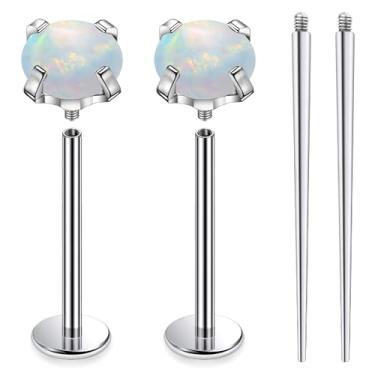 Imagem de Ruifan ASTM F136 titânio bochecha piercing barra joia 16G 14G roscado internamente lisos língua anéis opala titânio sólido labret piercing corporal joias para mulheres homens 14 mm 16 mm 19 mm, 14G