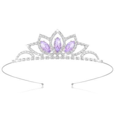 Imagem de Tiara de strass roxa com coroa de princesa brilhante para meninas - Acessórios de cabelo de festa real para aniversário, formatura e casamento