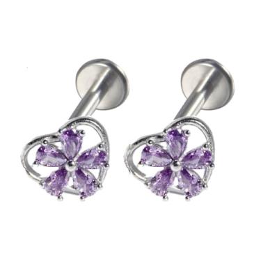 Imagem de Niaspi Anéis labiais femininos de flor de cerejeira de zircônia cúbica 16G, hipoalergênico, flor, coração, labret, cartilagem, brincos de costas planas, brincos delicados, hélice, tragus, piercing de