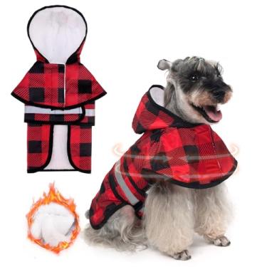 Imagem de KOOLTAIL Capa de chuva para cães, poncho com capuz e orifício para trela, capa de chuva para cães pequenos e médios, impermeável com forro de lã de pelúcia, jaqueta de chuva para animais de estimação