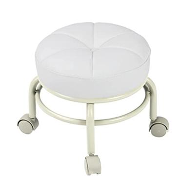 Imagem de Banqueta moderna de assento baixo com 5 rodas, assento móvel redondo com rodas giratórias universais, banco móvel de aço inoxidável para adultos, crianças pequenas, azul antigo (amarelo) (cinza