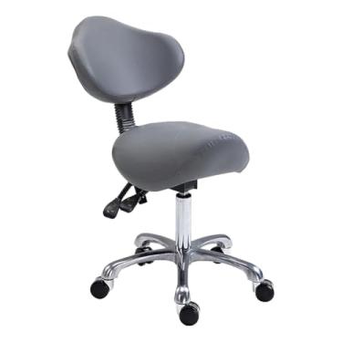 Imagem de LULUMAIC Banqueta giratória ajustável com suporte para as costas, banco ergonômico com rodinhas