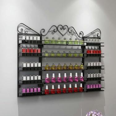 Imagem de ZDJZMGZ Suporte de parede de esmalte de metal, conjunto de 3 peças, organizador de esmalte de parede de metal, suporte de prateleira, comporta mais de 100 garrafas, esmalte (preto)