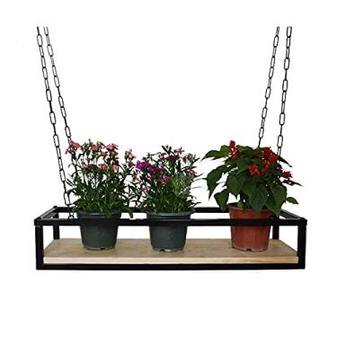 Imagem de Prateleiras de vinho industriais Suporte de garrafa de ferro pendurado no teto prateleiras flutuantes plantas fotos decorações exibição, suporte de flores para sala de estar, quarto, banheiro, cozinha