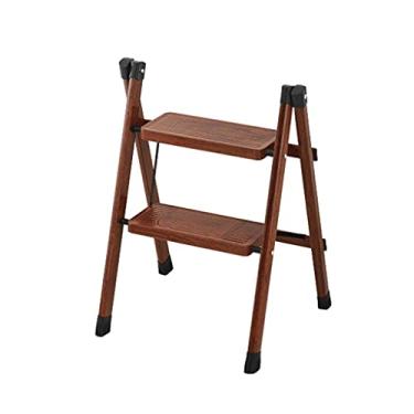 Imagem de Escadas dobráveis com 2 degraus escada design de madeira escadas de metal leve dobrável com escada de pedal larga bonita para casa escada resistente (cor: Escada A) (Escada a) (Escada a)