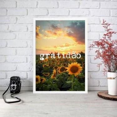 Imagem de Quadro Gratidão Moldura Branca Girassol Por Do Sol 24X18Cm - Quadros O
