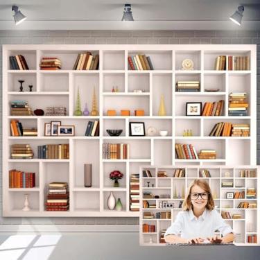 Imagem de Estante branca de 2,1 x 1,5 m, moderna, para escritório, zoom, videoconferência, fotografia, decoração para casa, escritório, biblioteca, sala de estudo, sala de estudo, suporte para retrato de