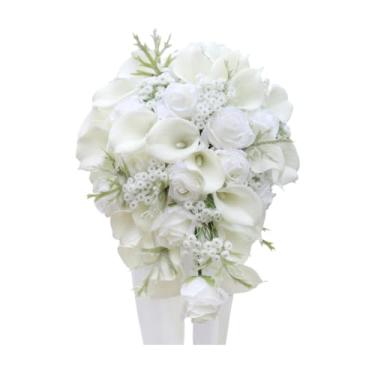 Imagem de Lilihuimaoyi Buquê de Casamento, Flores Artificiais, Flores Falsas Românticas, Noivas Segurando Um Buquê para Festa de Aniversário, Decoração de Chá de Panela