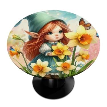 Imagem de hongjinglin Toalha de mesa redonda com borda elástica de Páscoa, toalha de mesa redonda limpável para ambientes internos e externos, pátio, jantar, cozinha, festival, decoração para mesas de 114 a 127