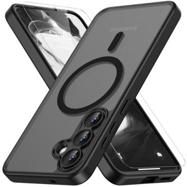 Imagem de Vansdon Capa para Samsung Galaxy S25 FE, compatível com MagSafe, capa protetora fina fosca translúcida magnética com 1 protetor de tela - proteção contra quedas de grau militar (preto)
