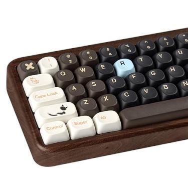 Imagem de GEKUCAP Teclas PBT Perfil MOA, 130 teclas personalizadas gato fofo 60 65 75 100 por cento, tema café Dye-Sub conjunto de teclas para teclado mecânico MX Switchs