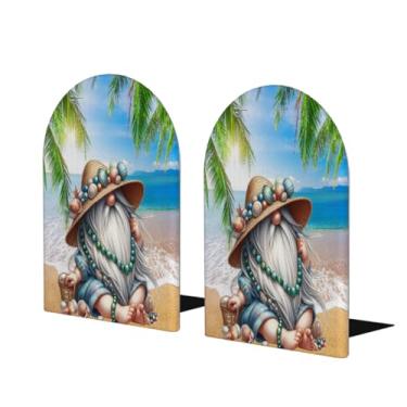 Imagem de Gnomo de praia verão grandes suportes de livros de madeira decorativo antiderrapante resistente terminais de livro para mesa de escritório em casa biblioteca de estudo escolar divisórias de livros