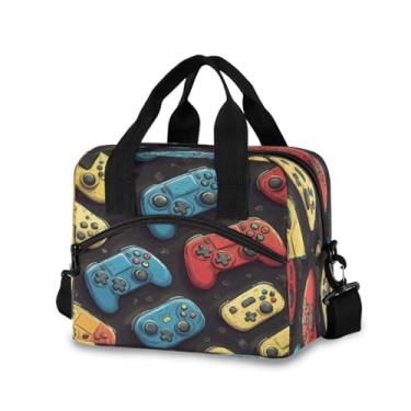 Imagem de Blueangle Lancheira isolada com estampa de controle de jogo de desenho animado, alça de ombro removível e alça - lancheira reutilizável para homens e mulheres (453)