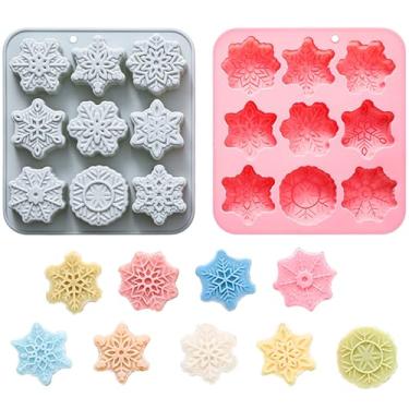 Imagem de Molde grande de silicone floco de neve de Natal para fondant de chocolate doce 9 cavidades molde 3D molde de goma para festa de Natal mousse bolo assar topo de cupcake, gelatina, petiscos para cães, 2