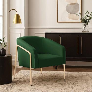 Imagem de Poltrona Sala Industrial Alta Champanhe Stella Suede Verde D03 - D`rossi