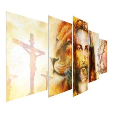 Imagem de quadros decorativo 5 peças mod Jesus Cristo e Cruz Leão - autopc 3mm