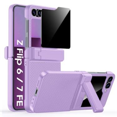Imagem de Spugan Capa para Galaxy Z Flip 6, suporte oculto e protetor de tela de privacidade integrado e proteção de dobradiça aprimorada, capa protetora fina à prova de choque para celular para Samsung Z Flip