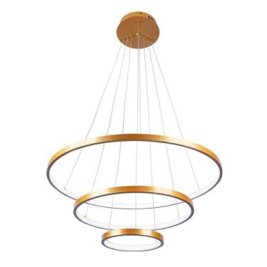 Imagem de Lustre 3 Arcos Pendente Led Sala Moderno Luxuoso 3 Anéis Ring 20 40 e 