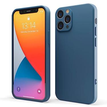 Imagem de Red Ember Capa à prova de choque para iPhone 12 Pro de 6,1 polegadas, capa protetora ultrafina de silicone líquido acabamento fosco com forro de microfibra macio antiarranhões (azul)