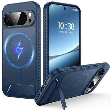 Imagem de FNDMIL Capa para Google Pixel 9 Pro XL com MagSafe [suporte invisível] [carregar em pé] [militar à prova de choque] Capa protetora de silicone macio fosco translúcido para Pixel 9 Pro XL fina, azul