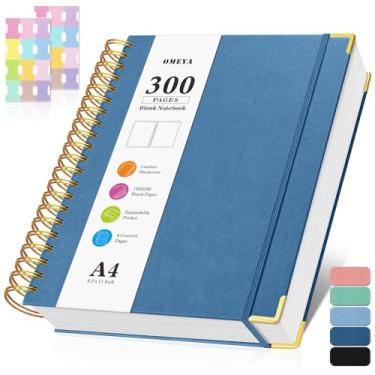 Imagem de Caderno espiral em branco: Caderno de esboço 21,6 cm x 28 cm, caderno de esboço de capa dura, caderno de couro sem forro de 300 páginas para mulheres e homens, diário de papel grosso de 100 GSM