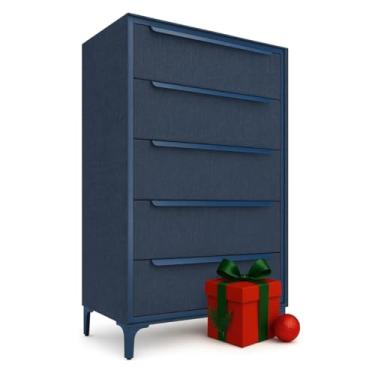 Imagem de Cômoda de tecido premium Naima – estrutura de metal forte, 5 gavetas espaçosas à prova de queda com alças de metal elegantes – solução de armazenamento premium e durável para sua casa (azul marinho)