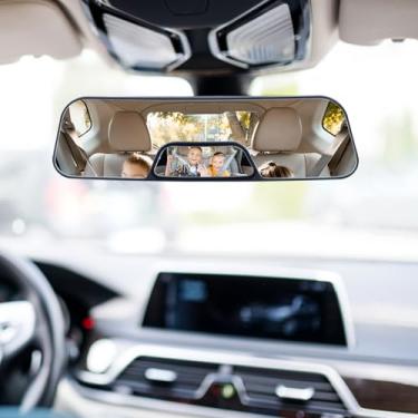 Imagem de Espelho retrovisor de carro de 30,5 cm, espelho retrovisor panorâmico para carro com retrovisor de bebê, HD, reduzindo efetivamente os pontos cegos. Usado para carros, SUV, caminhões