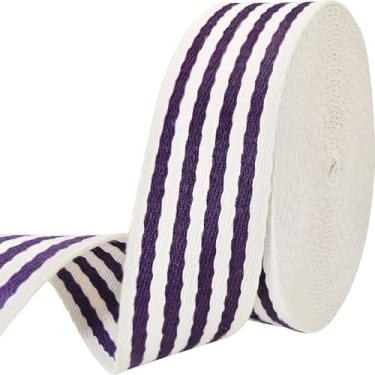 Imagem de Tiras de algodão listradas de 3,8 cm - Fita de tecido jacquard de 6 metros tiras resistentes para fabricação de bolsas, arreios, mochila, cintos, roupas, costura (roxo)