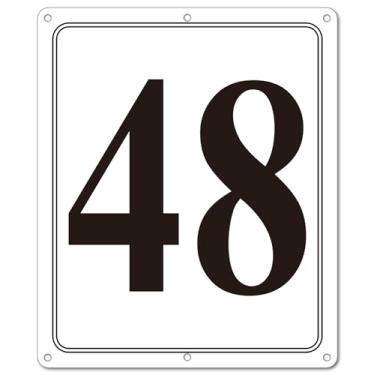 Imagem de i-CowFun Placa numerada de metal premium ao ar livre, refletiva 30,5 cm x 25,4 cm grandes placas de alumínio 48 para estacionamento, quadra de tênis, campo, armazém, corredor, edifício, doca, alta