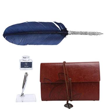 Imagem de Acouto Conjunto de Canetas de Escrita Vintage - Kit Elegante de Canetas de Pena Com Tubos Esculpidos Em Metal, Pontas de Aço Inoxidável, Suporte e Caderno - Suprimentos de Artesanato Perfeitos para