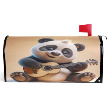 Imagem de TSENQUE Linda caixa de correio magnética para guitarra urso panda capas decorativas de vinil caixa de correio envoltório verão caixa de correio moderna decoração de jardim tamanho grande 64,5 x 52,8