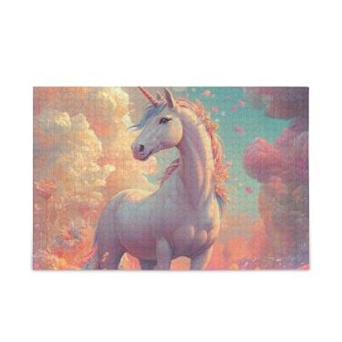 Imagem de Quebra-cabeça de 500 peças lindas flores coloridas de unicórnio de madeira e papel com bolsa de armazenamento para adultos