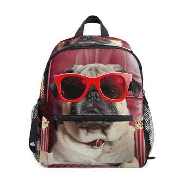 Imagem de GAIGEO Pug Dog Funny Mini Backpack for Kids 10x4x12 In, Toddler Boy Backpack with Water Bottle Pockets, Whistle Buckle