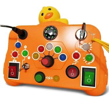 Imagem de Brinquedo Sensorial Interativo Montessori com Luz LED, Manual e Eletrônico com e Luzes Coloridas Alimentado por 2 Pilhas, para Crianças 3 Anos ou Mais (ORANGE)