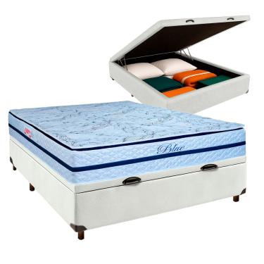 Imagem de Cama Box Bau Branco Casal + Colchão Molas Ensacadas Blue Paropas