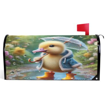 Imagem de TSENQUE Capas decorativas para caixa de correio de vinil magnético envoltórios de caixa de correio de inverno decorações de caixa de correio para casa de fazenda ao ar livre animal pato amarelo fofo