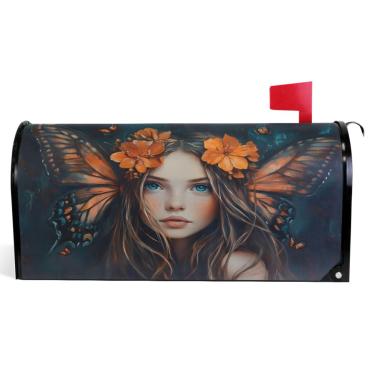 Imagem de TSENQUE Capas magnéticas decorativas para caixa de correio linda capa de caixa de correio de vinil de fada outono caixa de correio moderna decoração de jardim tamanho grande 64,5 x 52,8 cm