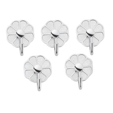 Imagem de Prateleiras suspensas 5 ganchos de metal sem furos para casaco, gancho de parede multiuso para chaves, toalhas, bolsas, copos, chapéus(Silver)