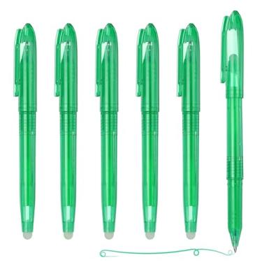 Imagem de PATIKIL 6 canetas de gel apagáveis, caneta de marcação apagável a calor de 0,5 mm com tampa, marcadores de tecido de escrita suave para planejamento de costura, desenho, escrita, tinta verde