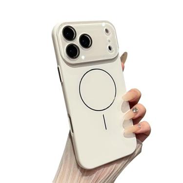 Imagem de Caseative Capa magnética de cor sólida com proteção de lente de câmera completa para iPhone, compatível com carregamento sem fio MagSafe (branco, iPhone 15 Pro Max)