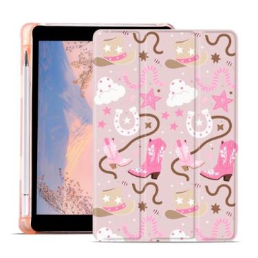 Imagem de AdorableWhimsy Capa Cool Cowgirl para iPad 5ª/6ª geração (2017/2018) para iPad Air/Air 2 9,7 polegadas Cowgirls capa protetora de couro com design vintage capa traseira macia dobrável com suporte para