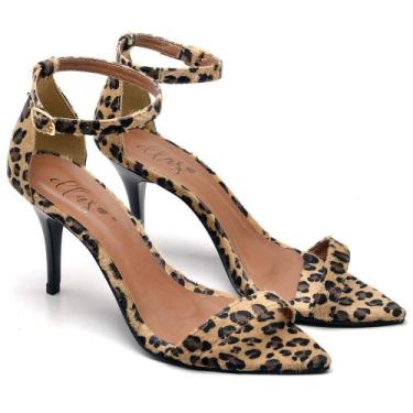 Imagem de Sandália Bico Folha Salto Médio Tiras Finas Pelo Onça Ella's, 37, Onça