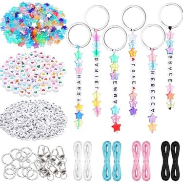 Imagem de ZJRUI Conjunto de 30 conjuntos de chaveiros de contas, contas ajustáveis em formato de letra 7 mm, estrelas, miçangas, chaveiro, bolsa, berloque, pulseiras, suprimentos para festas de fim de ano para