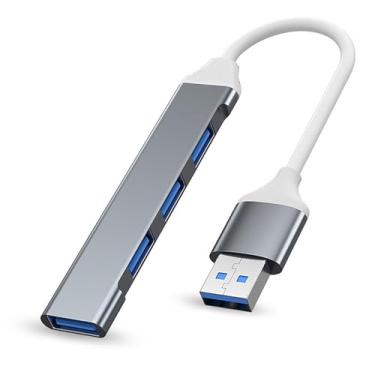 Imagem de Hub USB de 4 portas, adaptador USB A para hub USB 3.0/2.0, adaptador multiportas para laptop, desktop, MacBook, Chromebook e expansão de PC - cinza